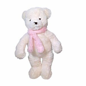 Brookstone NAP Ivory Teddy Bear Pink Scarf Plush Stuffed Toy 15"